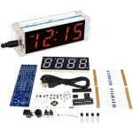 4 Digit DIY Electronic Clock kit Multicolor LED time Week Temperature Date Display with Clear case Cover (blue)